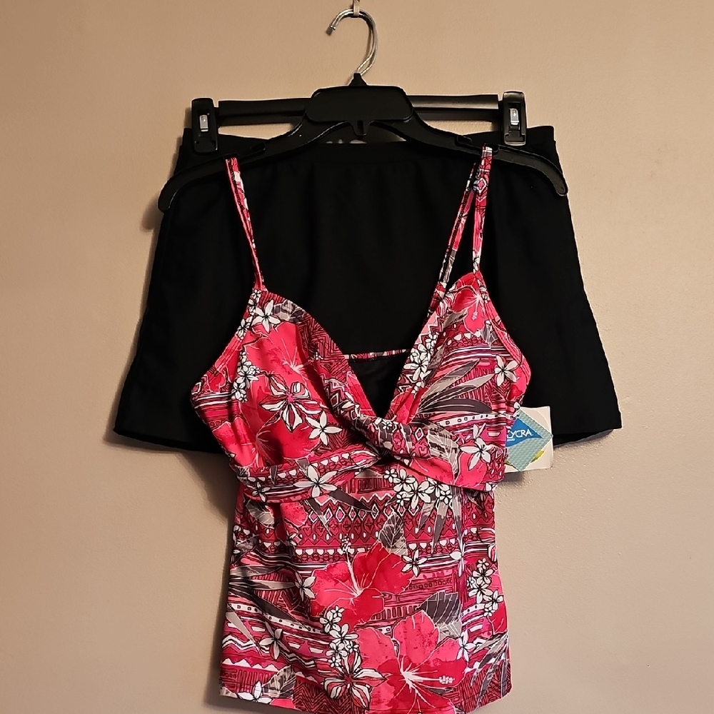 Floral Pink Women's Swim Top And Swim Skirt